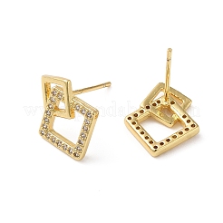 Clear Cubic Zirconia Hollow Rhombus Dangle Stud Earrings&nbsp;KK-O142-03G