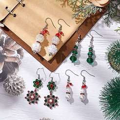 Christmas Glass Seed and Resin Imitation Pearl Dangle Earrings Sets for Women&nbsp;EJEW-JE06100