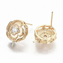 Brass Micro Pave Clear Cubic Zirconia Stud Earring Findings&nbsp;KK-T062-58G-NF