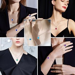 Cubic Zirconia Oval Pendant Necklace & Link Bracelet & Cuff Ring & Stud Earrings&nbsp;SJEW-SZC0001-01E