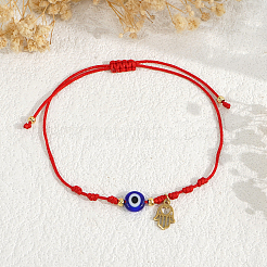Handmade Adjustable Blue Evil Eye Glass Braided Bead Bracelets with Stainless Steel Religion Hamsa Hand for Women&nbsp;KO5639-1