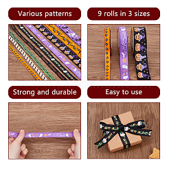 9Pcs 9 Styles Halloween Printed Polyester Grosgrain Ribbon&nbsp;OCOR-WH0085-74