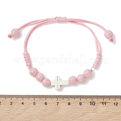 Cross Synthetic Turquoise Beads & Round Acrylic Beads Link Bracelets&nbsp;BJEW-JB13534