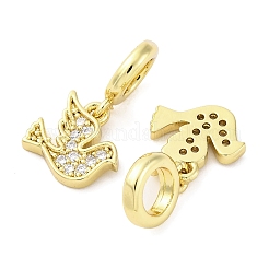 Brass Micro Pave Cubic Zirconia European Dangle Charms&nbsp;KK-D325-10G
