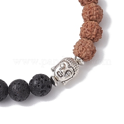 Round Natural Lava Rock & Natural Rudraksha Beaded Stretch Bracelets&nbsp;BJEW-TA00527