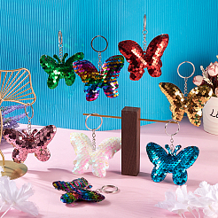 8Pcs 8 Colors Reflective Sequin Butterfly Pendant Keychain&nbsp;KEYC-TA0001-19