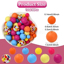 90Pcs 9 Styles Round Silicone Focal Beads&nbsp;SIL-YW0001-77