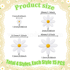 60Pcs 4 Styles Daisy Polyester Embroidery Cloth Iron On/Sew On Patches&nbsp;DIY-GA0008-79