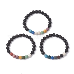 Natural Lava Rock Round Beads Stretch Bracelets for Men Women&nbsp;BJEW-JB11748