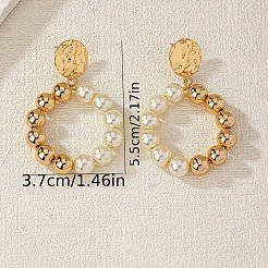 Alloy Plastic Pearl Round Bead Ring Dangle Stud Earrings&nbsp;FS-WG641A5-01