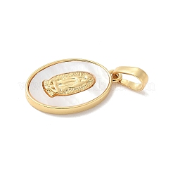 Brass Pave Natural White Shell Pendants&nbsp;KK-S522-07C-G