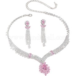 Brass Rhinestone Pendant Necklaces & Tassel Stud Dangle Earrings Sets for Women&nbsp;FS-WG4AC56-01