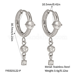 Elegant Stainless Steel Rhinestone Tassel Hoop Earrings&nbsp;RZ2213-2