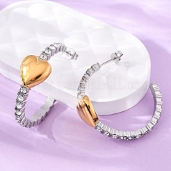304 Stainless Steel Rhinestone Heart Stud Earrings&nbsp;EJEW-R027-01GP