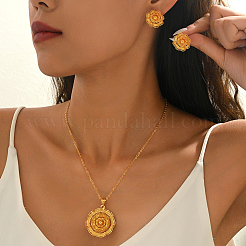 Vintage Brass Flower Stud Earrings & Pendant Necklaces Sets for Women&nbsp;BJ1568