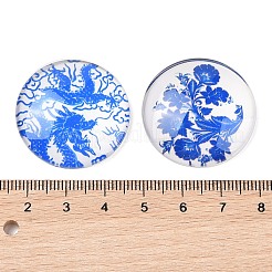 Blue and White Floral Printed Glass Cabochons&nbsp;GGLA-A002-30mm-XX