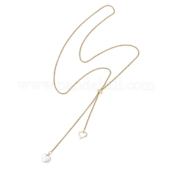 Adjustable Natural Keshi Pearl Heart Pendant 304 Stainless Steel Box Chain Lariat Necklaces&nbsp;NJEW-JN05947
