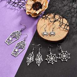 Non-Tarnish 4 Pair 4 Style Spider & Coffin & Web 201 Stainless Steel Dangle Earrings&nbsp;EJEW-JE05238