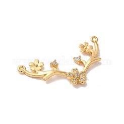 Brass Pave Clear Cubic Zirconia Flower with Deer Horn Links Connector Charms&nbsp;KK-M294-10G