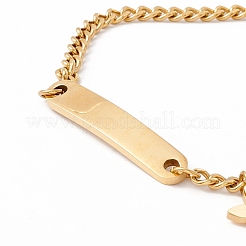 201 Stainless Steel Rectangle & Star Charm Bracelet with Curb Chain for Women&nbsp;STAS-P304-19G
