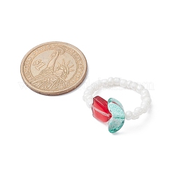 Tulip Flower Glass Seed Beaded Stretch Rings for Women&nbsp;RJEW-JR00596