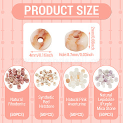 200Pcs 4 Styles Synthetic Red Netstone & Natural Lepidolite/Purple Mica Stone & Pink Aventurine & Rhodonite Beads&nbsp;G-TA0003-05C
