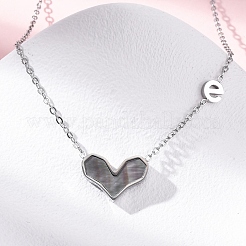 304 Stainless Steel Pave Natural Colorful Shell Heart Pendant Necklaces for Women&nbsp;NJEW-U032-09P-02