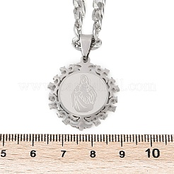 Flat Round with Virgin Pattern 201 Stainless Steel Pendant Necklaces for Men Women&nbsp;NJEW-K283-20P