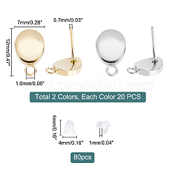 40Pcs 2 Colors 201 Stainless Steel Stud Earring Findings&nbsp;STAS-DC0011-35