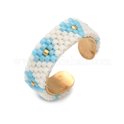 Glass Beads with 304 Stainless Steel Cuff Rings&nbsp;RJEW-MZ00031-02