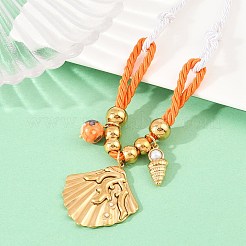 Ocean 304 Stainless Steel Shell Shape Pendant Polyester Rope Necklaces for Women&nbsp;NJEW-K252-10G