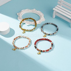 Natural Agate & Synthetic Hematite Stretch Bracelet with Alloy Yoga Charm&nbsp;BJEW-JB08649