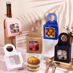 20Pcs 5 Styles Square Kraft Paper Festival Gift Storage Boxes with PVC Window and Hole Handle&nbsp;CON-PH0003-04