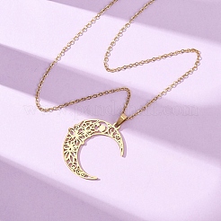 304 Stainless Steel Hollow Flower Moon Pendant Cable Chain Necklaces for Men Women&nbsp;NJEW-K308-01A-G