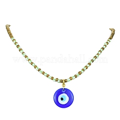 Handmade Evil Eye Lampwork Pendant Necklace with Glass Seed Beaded Chains for Women&nbsp;NJEW-JN04418