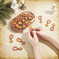 25Pcs Wood Cross & Round Beads Finger Rings&nbsp;RJEW-NB0001-09B