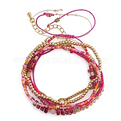 5Pcs Adjustable Nylon Round Gemstone Bead Braided Bracelet Sets&nbsp;NO9066-2
