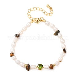 Natural Tiger Eye Chip and Rice Natural Pearl Beaded Bracelets&nbsp;GG-CBA3297-13G-H