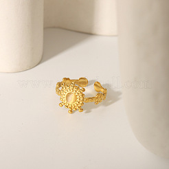 Vintage Adjustable 304 Stainless Steel Pave Natural Stone Flower Cuff Rings for Women&nbsp;NA6440