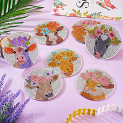 DIY Cattle & Flower Pattern Coaster Diamond Painting Kits&nbsp;DIY-TAC0016-53