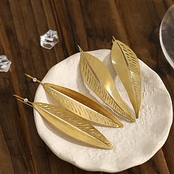 304 Stainless Steel Leaf Shape Dangle Earrings for Women&nbsp;WG5813C-01