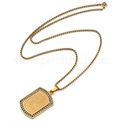 201 Stainless Steel Micro Pave Clear Cubic Zirconia Virgin Mary Rectangle Pendant Necklaces&nbsp;NJEW-D089-07G