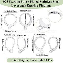 60Pcs 3 Styles 304 Stainless Steel Leverback Earring Findings&nbsp;STAS-BBC0008-30B