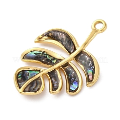 304 Stainless Steel Pave Natural Paua Shell/Abalone Shell Leaf Pendants&nbsp;STAS-S163-23G