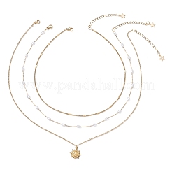 304 Stainless Steel Pendant 316 Surgical Stainless Steel & Plastic Pearl Paperclip Chain 3 Layer Necklaces for Women&nbsp;NJEW-JN05471-01