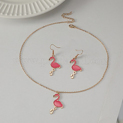 Flamingo Alloy Enamel Stud Earrings & Pendant Necklaces Sets for Women&nbsp;WH-WG896EF-01