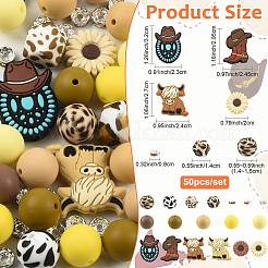 50Pcs 19 Styles Cowboy Theme Silicone & Brass Rhinestone Spacer Beads Findings Kits&nbsp;DIY-FS0010-51