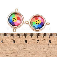 CCB Plastic Frame with Polymer Clay Smiling Face Flower Beads Flat Round Links Connector Charms&nbsp;KK-D103-10A-RG