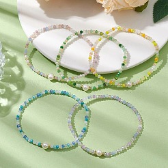 5Pcs 5 Styles Rondelle Faceted Glass Beaded Stretch Bracelets&nbsp;BJEW-JB10331