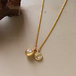 Brass Pave Clear Cubic Zirconia Double Round Ball Pendant Necklaces for Women&nbsp;WG4A742-01
